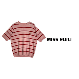 MISS RUILI定制 圆领百搭别致撞色条纹羊毛针织衫A6806