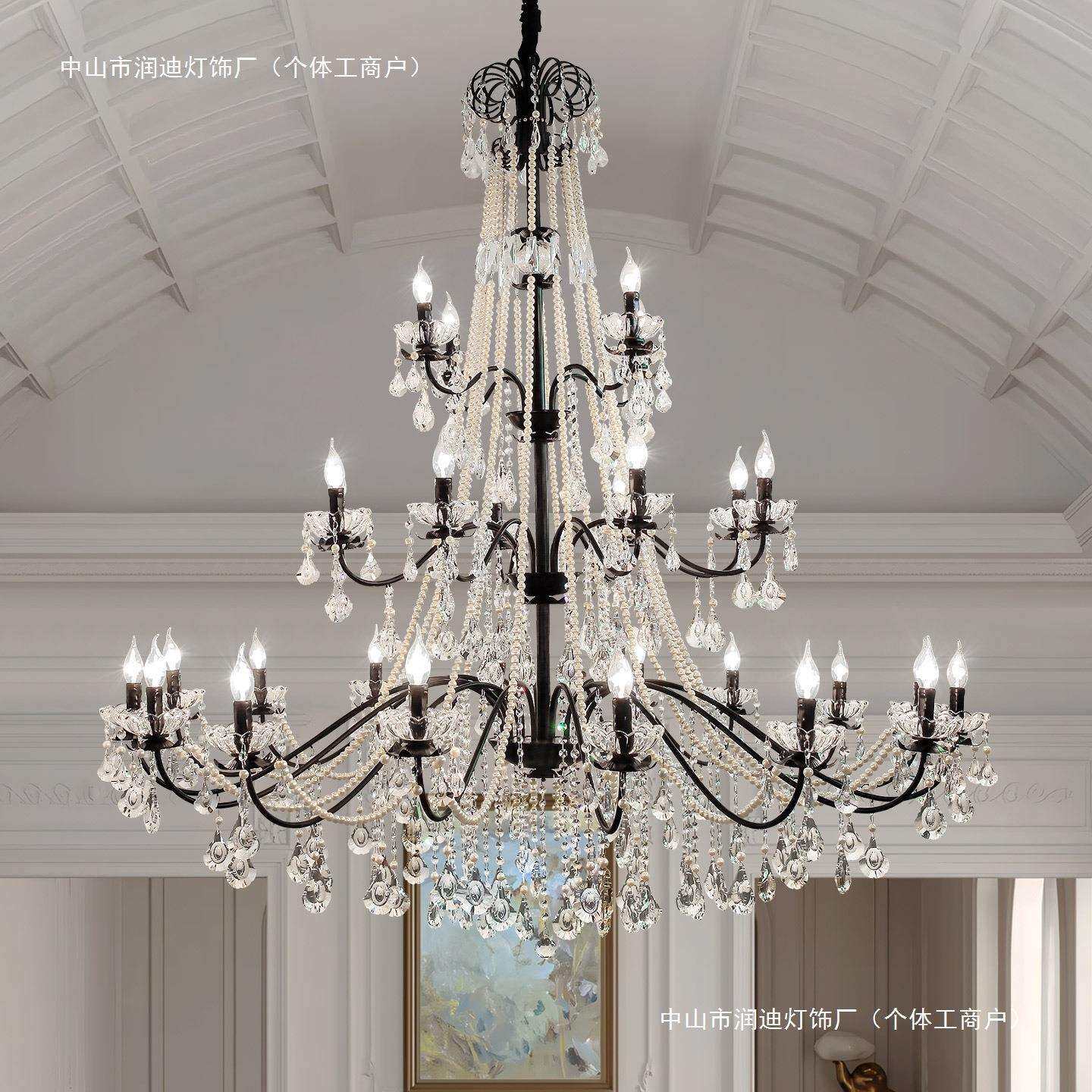 法式复古别墅挑空客厅吊灯餐厅水晶灯美式轻奢loft复式楼梯大吊灯