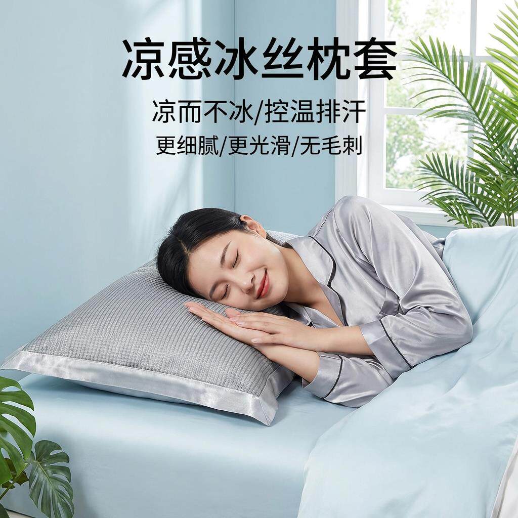 凉席枕头套夏季冰凉枕套一对装家用单个48cmx74cm枕芯内胆套枕巾