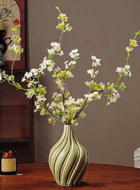 美式复古螺纹花瓶摆件陶瓷插花干花花器客厅玄关家居电视柜装饰品