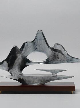 新中国风现代假山装饰样板间客厅入口柜装饰办公室书柜经典工艺品