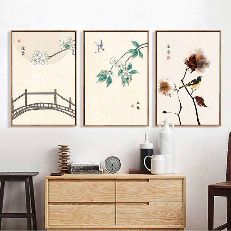 餐厅墙新装饰画三联二十四节气装饰画客厅画挂画中式沙发禅意背景