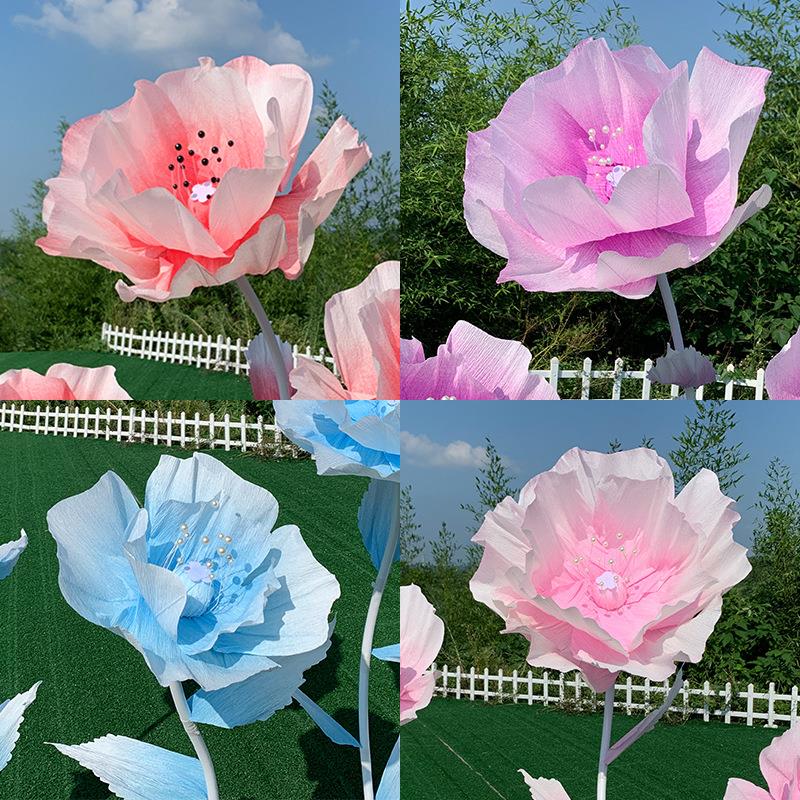 玫瑰纸花三套婚示礼路引件花彩置虹纸花舞台背景布商场展MAI婚庆