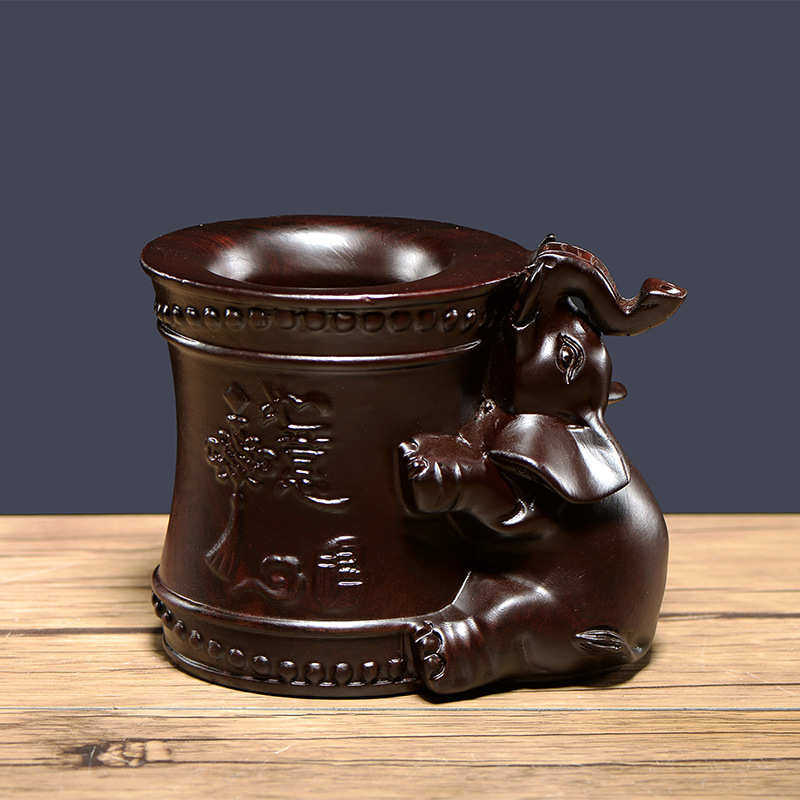 黑檀木雕刻吉祥如意大象笔筒摆件办公桌书房复古收纳创意红木笔筒,家居饰品,木雕,淘宝优惠券,粉丝福利购,淘宝优惠卷