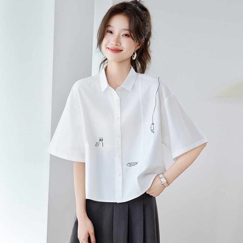 纯棉衬衫短袖女夏薄款轻奢高级感2025新款爆款时尚洋派时髦上衣