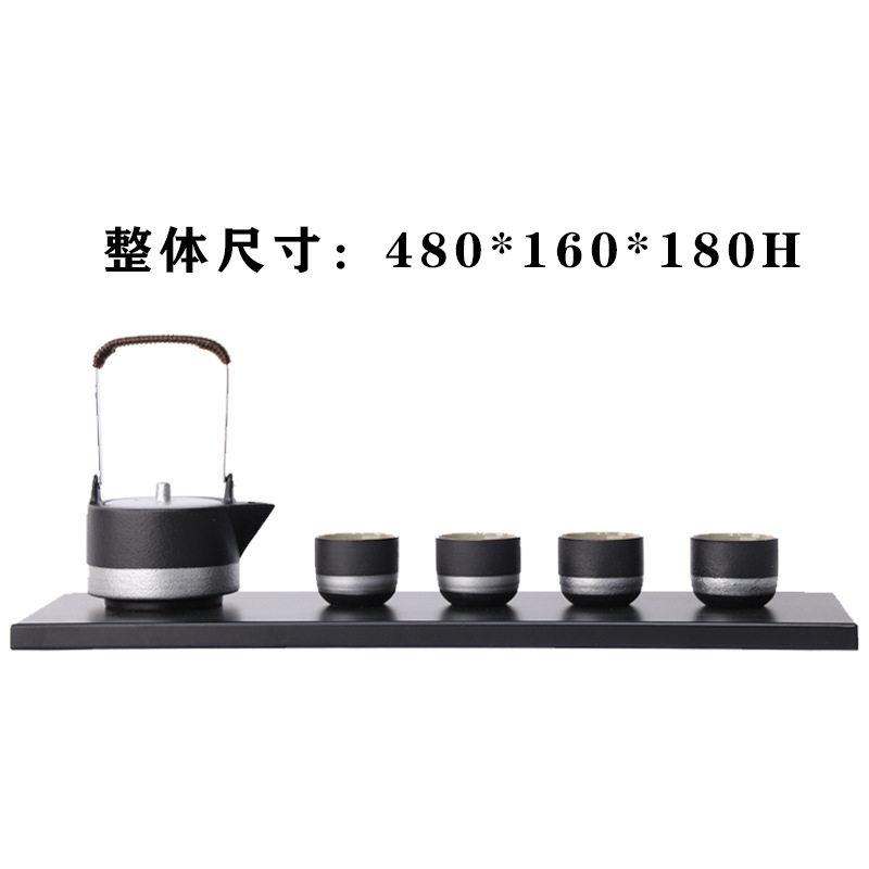 创意新中式现简约透明亚克力托盘陶瓷黑银提梁茶具桌面组合摆件