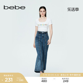 bebe春夏系列女士棉质字母LOGO休闲短袖T恤180304