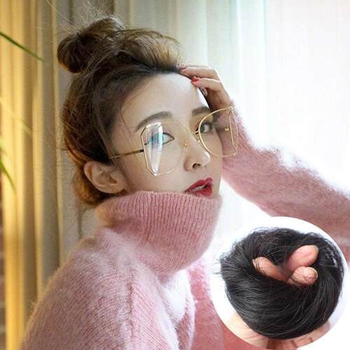 高档真头发圈半丸子发包装蓬松花苞头女发圈韩国新娘发包假发包古