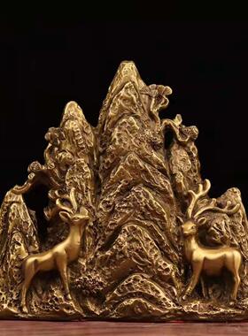 古玩文玩铜器山鹿背靠青山路路畅通商务礼品 办公家用室内摆件