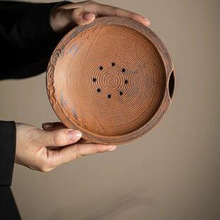 川治.砚台蓄水壶承中式覆古粗陶储水干 干泡茶道紫砂老岩泥送垫子