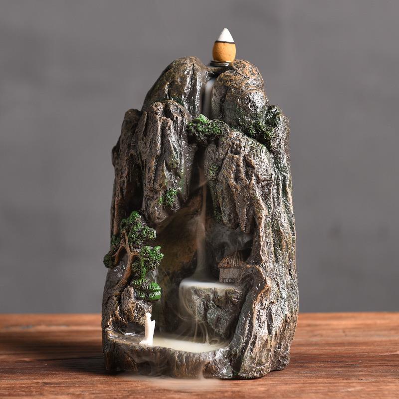 厂家直销高山流水工艺礼品倒流香薰炉 创意树脂倒流檀香薰炉摆件