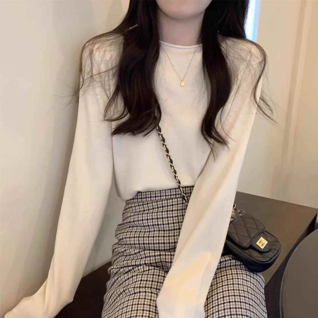 设计感宽松2025新款春季针织打底衫女装春秋毛衣内搭长袖小衫上衣