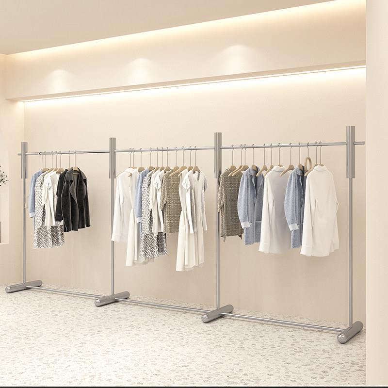 服装商店展示架地板站立奶白色展示岛架衣架男女服装商店专用不锈