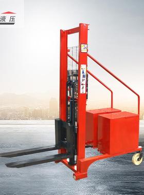 0.5吨1吨手动升高车液压装卸无腿搬运叉车配重式手动升高叉车