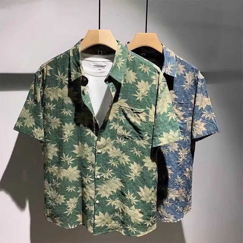 首页日报~枫叶花衬衫男瘦2025夏季新款轻成熟风格男士短袖衬衫