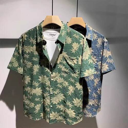 首页日报~枫叶花衬衫男瘦2025夏季新款轻成熟风格男士短袖衬衫