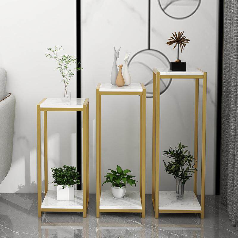 欧式轻奢风花架电视柜旁边落地摆件客厅大理石花几花架子铁艺阳台