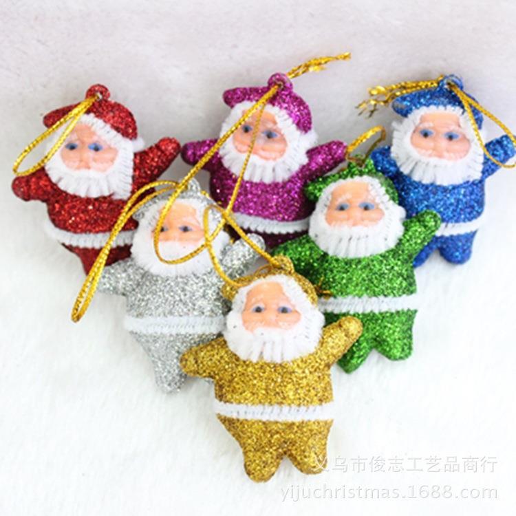 经典5cm金粉圣诞老人圣诞树装饰品圣诞节装饰小挂件6色混