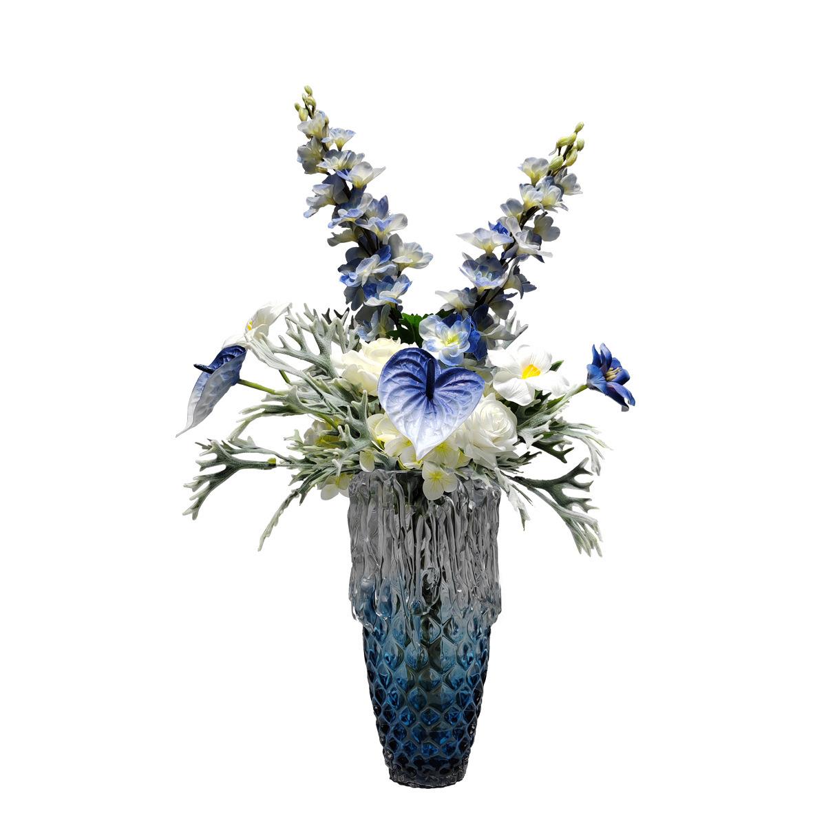 现代轻奢玻璃花瓶高端仿真花艺摆件客厅餐桌高级感绿植假花装饰品