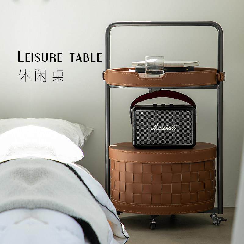 轻奢马鞍皮移动小茶几客厅卧室沙发边几角几家用小户型收纳小推车