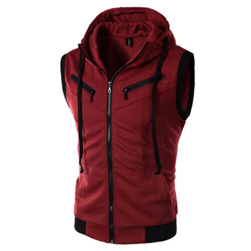 Men's zipper cardigan sweatshirt sleeveless hooded
