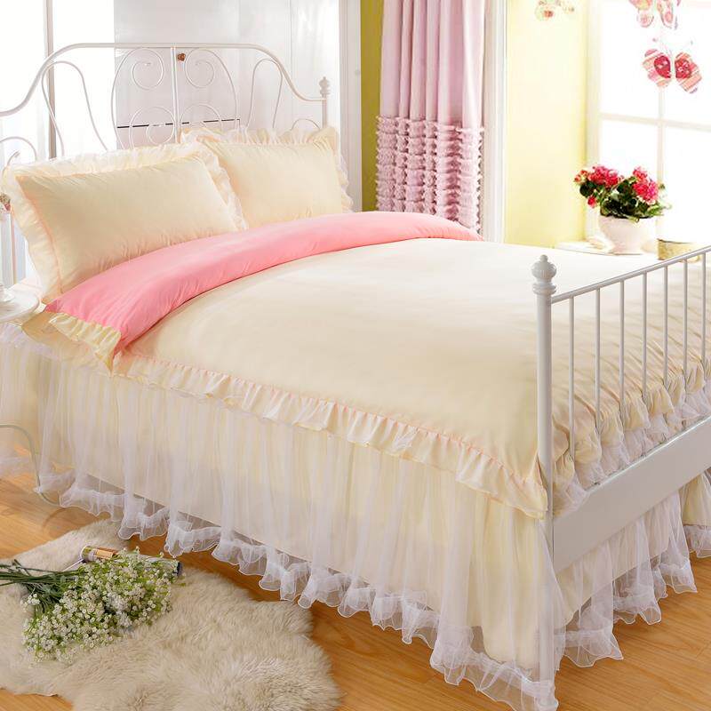 高档版全公主蕾丝裙式四件套棉纯色白纱韩花边双人1.5/1.8m纯床棉