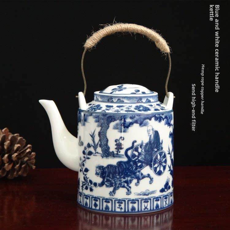 景德镇高档陶瓷提梁壶铜提梁把手送过滤网家用泡茶壶凉开水壶包邮