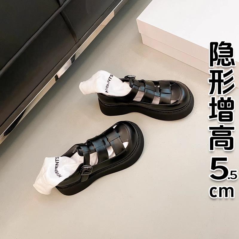 香港包头凉鞋女春夏2026年新款学院风镂空休闲鞋松糕厚底罗马凉鞋