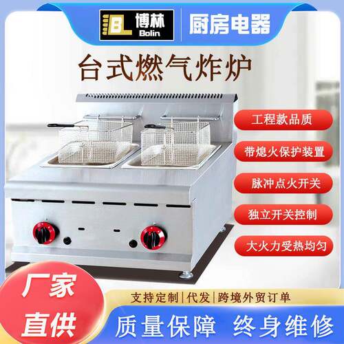 博林台式双缸燃气炸炉大容量油炸锅商用炸薯条油炸炉工程款组合炉