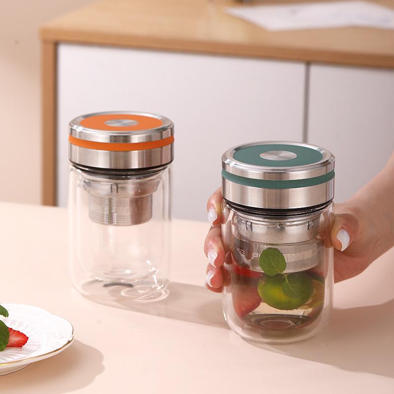 耐高温双层玻璃杯茶水分离泡茶杯小巧杯子高颜值女生矮胖杯办公室