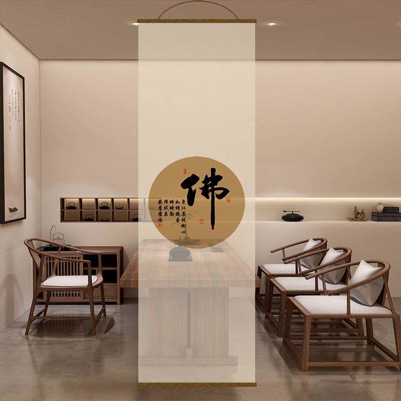 水墨书法字体双面透景屏风纱中式卷帘隔断帘挂帘窗帘玄关透光纱帘