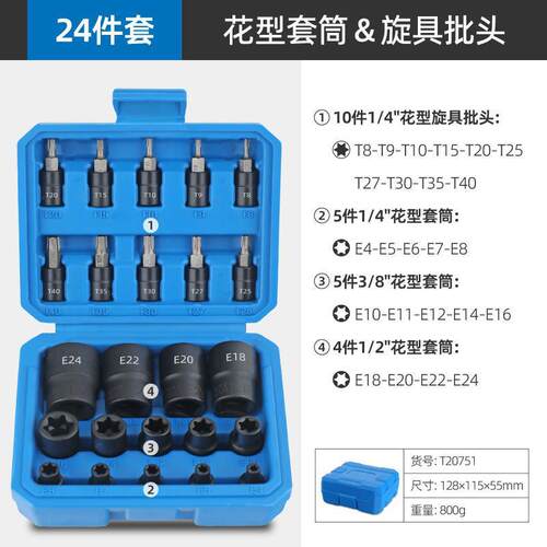 1/2大中小飞e型套筒内梅花型内六花t20t30t40批头套装e8e10e12e14