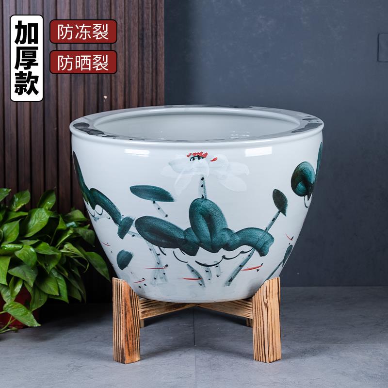 手绘陶瓷睡莲碗莲盆养荷花花盆水缸庭院种铁树花缸养金鱼缸大花盆