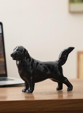黑色陶瓷狗摆件旺财瓷器12生肖小狗客厅办公室桌面装饰品招财镇宅