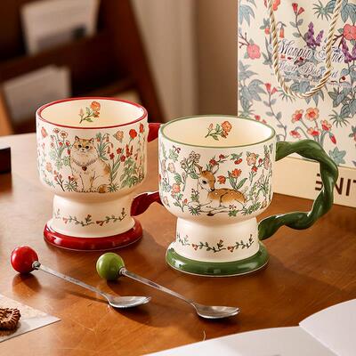 陶瓷马克杯女生高颜值情侣咖啡杯子釉下彩女士设计感小众水杯礼物