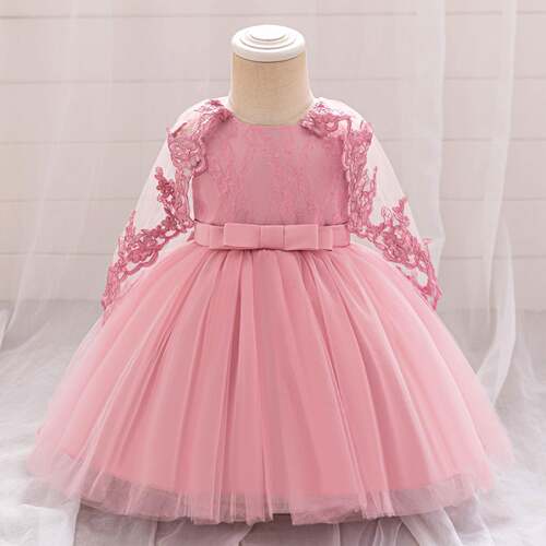 toddler girls floral embroidery bow decor mesh dress zipper