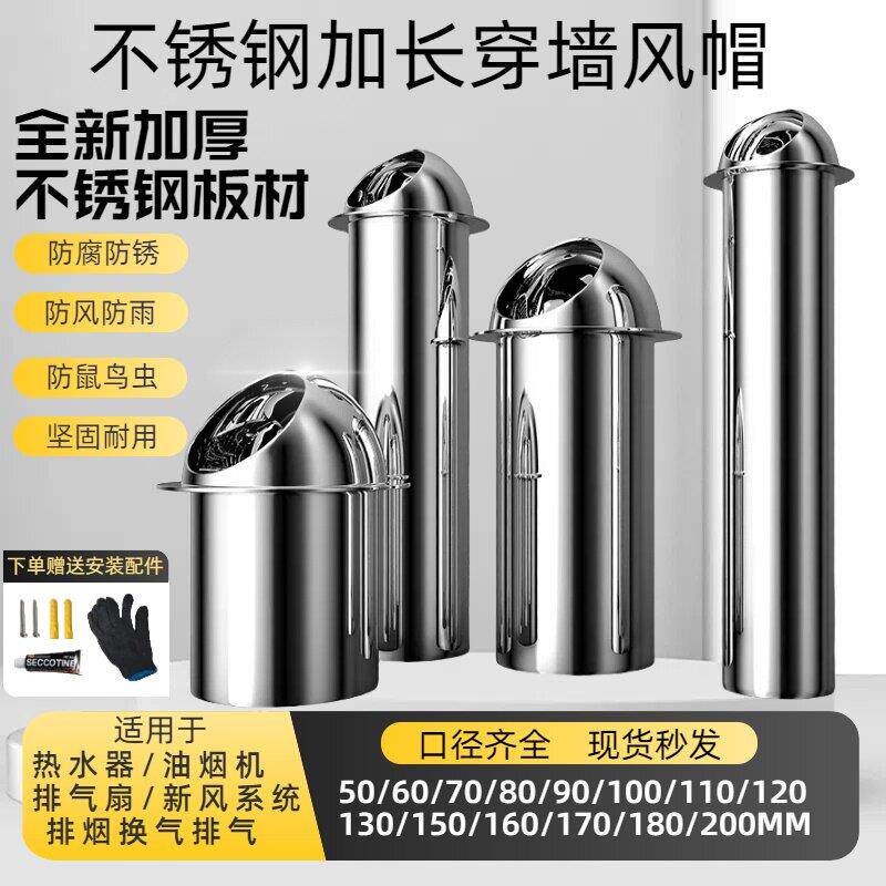 加厚加长不锈钢穿墙通风球穿墙出风口热水器浴霸油烟机排烟防虫防