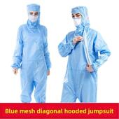 防静电服无尘服连体帽防护服养殖防尘服清洁工作服带翻盖口袋裤 劳