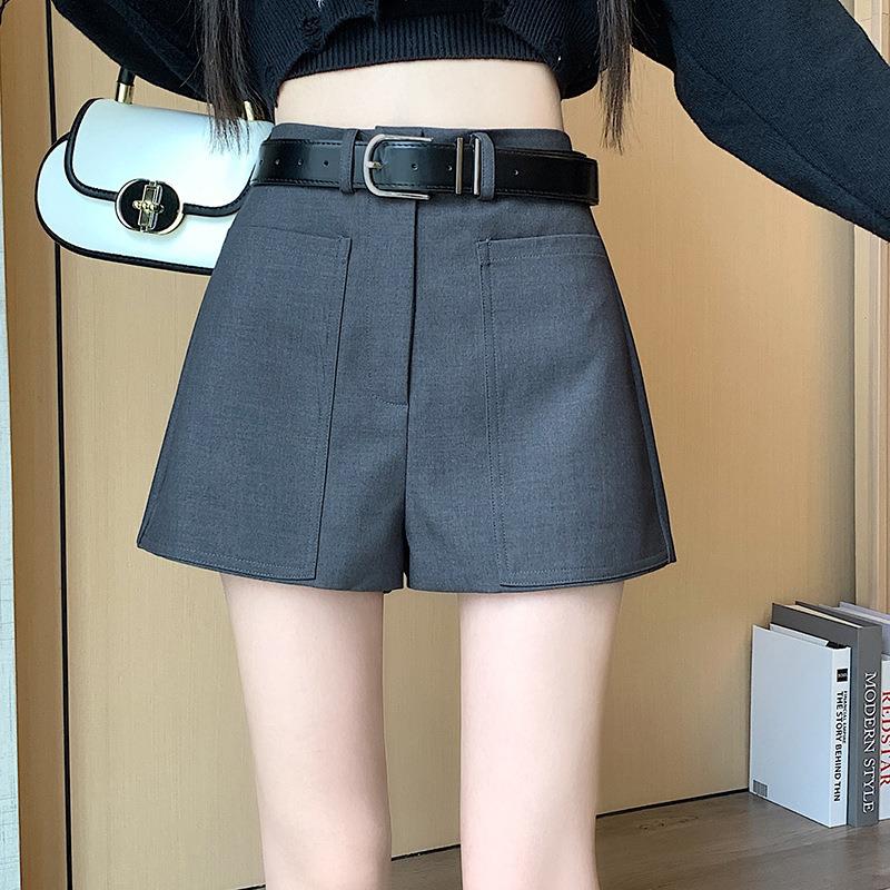 灰色西装短裤女秋冬女新款高腰显瘦a字阔腿裤裙外穿打底靴裤定制