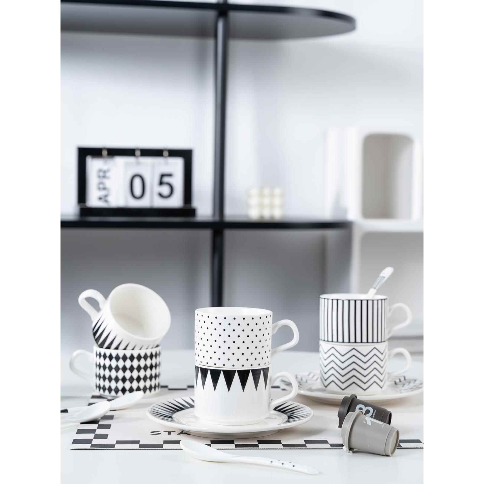 咖啡杯碟套装马克杯下午茶餐具家用陶瓷杯早餐杯欧式黑白情侣杯子