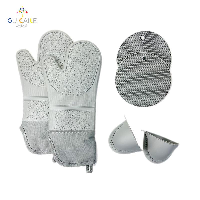 硅胶隔热手套加棉加厚硅胶手套手夹厨房隔热6件套烤箱烘焙手套