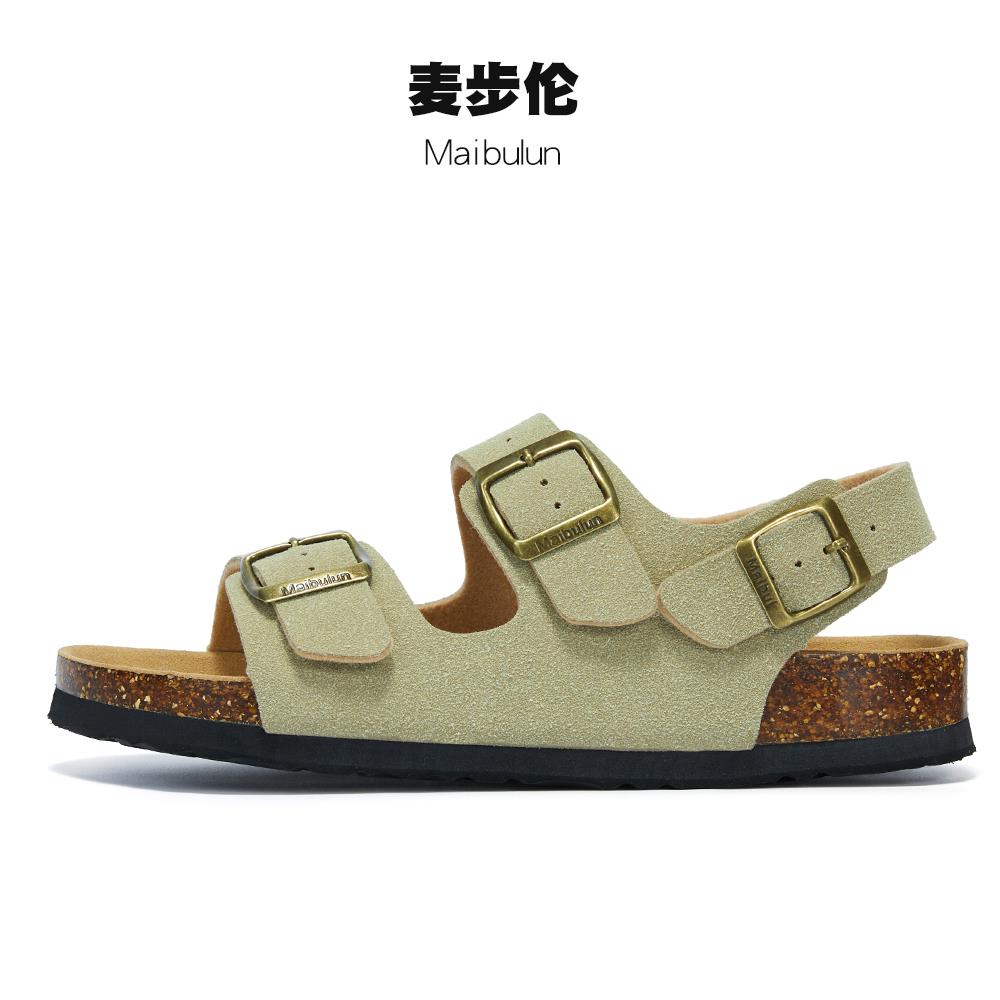 麦步伦勃肯软木拖鞋夏季磨砂平底防滑罗马凉鞋情侣大尺码沙滩户外
