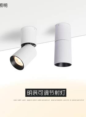 明装射灯家用可调节家居商业照明可折叠90°旋转天花射筒摇头12W
