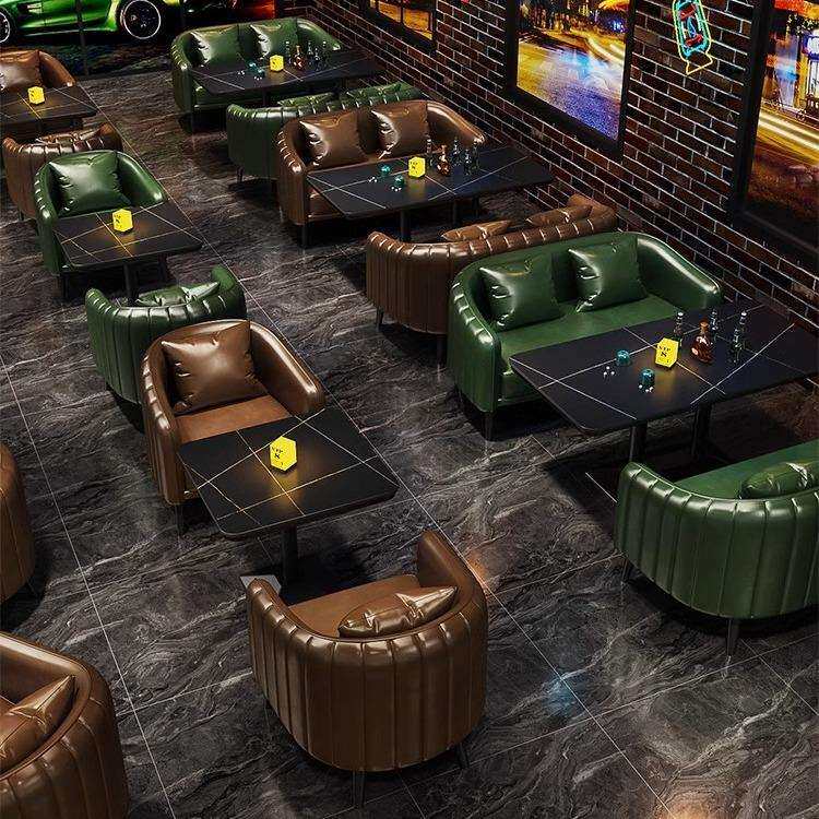 复古酒吧清吧餐吧西餐厅小酒馆烧烤店卡座沙发咖啡店桌椅组合商用