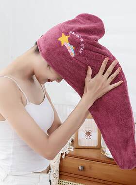 新款直销珊瑚绒干发帽刺绣款吸水干发巾三角帽女士长发擦头包头巾