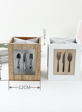 田园风格木质创意橱房系列书房桌面摆设木制长方形笔筒摆件家居