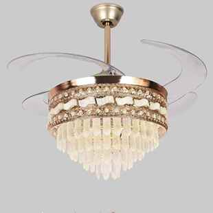 隐晶形744风扇灯厅餐厅轻奢水家用高端大气新款 吊客扇灯中山灯具