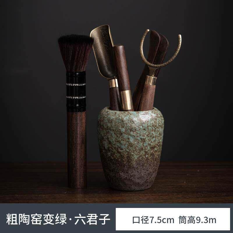 粗陶六君子套装家用黑檀实木茶道6君子茶筒功夫茶具配件茶夹茶勺