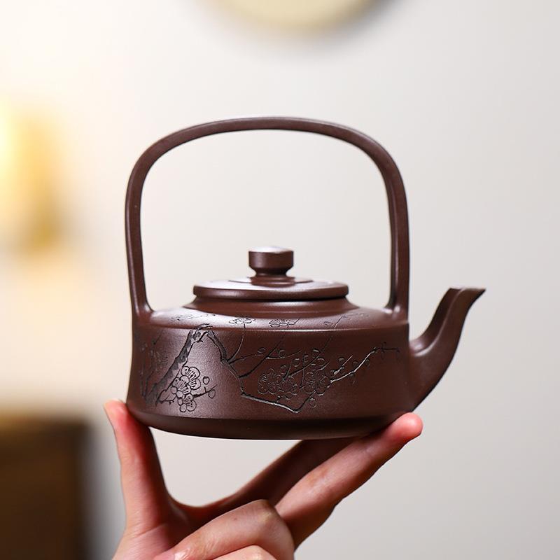 宜兴名家全手工原矿百目紫泥紫砂壶 提壁提梁茶壶家用大容量茶具