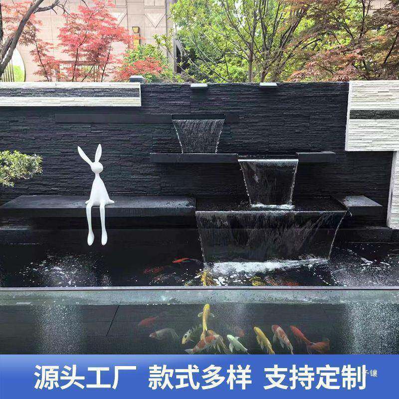 不瀑锈钢布出墙水口水幕流水墙庭DTC院水景假水山花园鱼池景观流